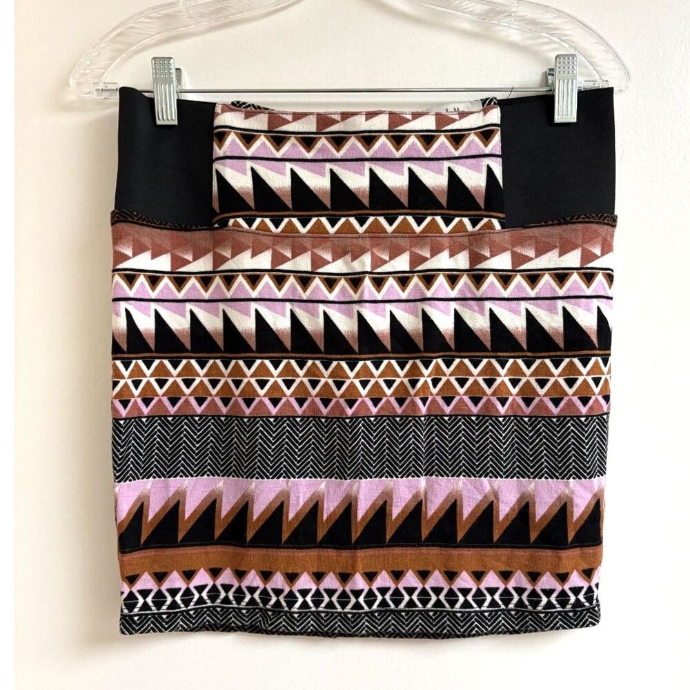 Aztec Bodycon Mini Skirt Pink Brown Knit Geometric Festival Charlotte Russe S M - Picture 2 of 9